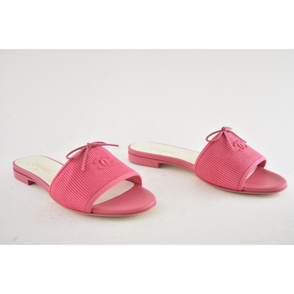 Chanel 24P Dark Pink Embroidered CC Logo Bow Tie Mule Slide Flat Sandal 40 - Picture 5 of 16